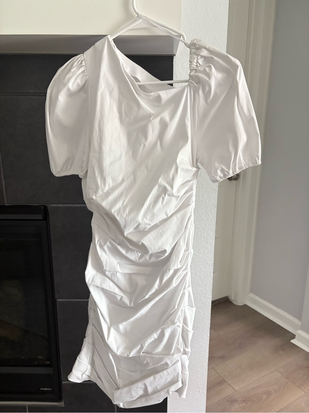 White Ruched Puff-Sleeve Dress Maeve Anthropologie